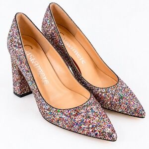 Castamere Multicolor Glitter Pointed Toe Block Heel Pumps Women's Size 9 Party
